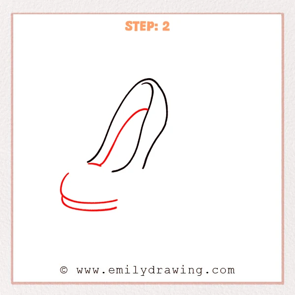 how to draw a high heels - A step-by-step sketch for how to draw high heels, with the outer silhouette reinforced in darker lines and two curved lines added to indicate the sole/platform.